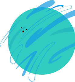 Illustration d'une planète verte avec des yeux et une bouche