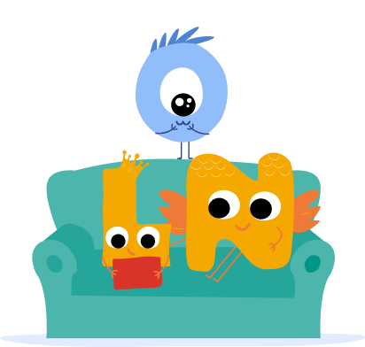 Lalilo's characters on a sofa